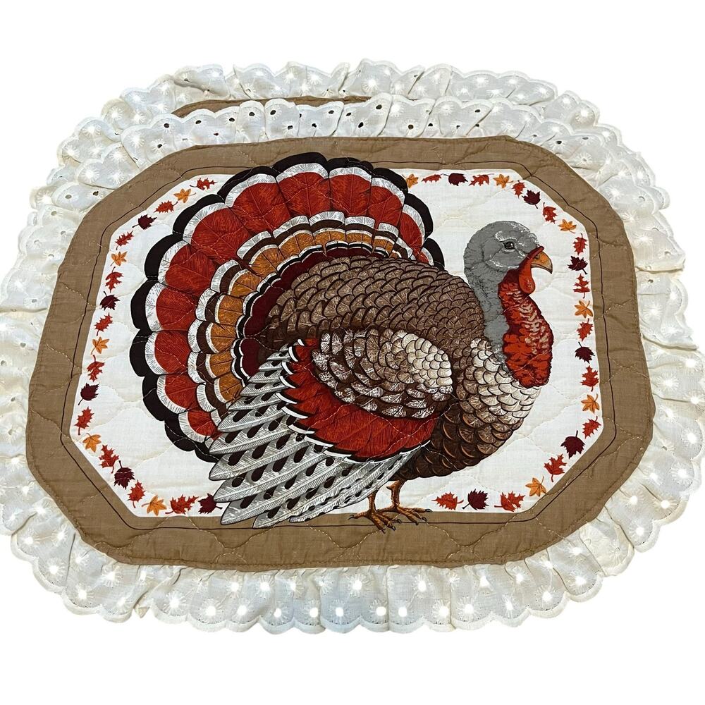 Vintage Quilted Turkey Thanksgiving Placements Set of 2